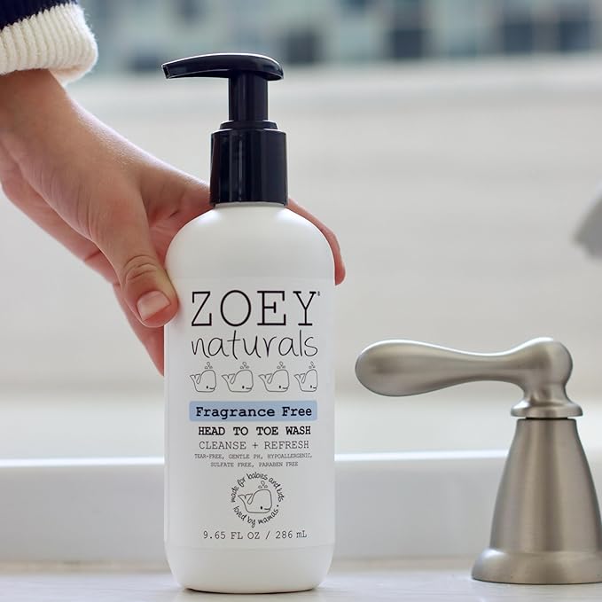 Absolutely Natural Zoey Naturals Fragrance-Free Head to Toe Baby & Toddler Wash – Tear-Free Body Wash and Shampoo with Gentle pH for Sensitive Skin – 9.65 oz