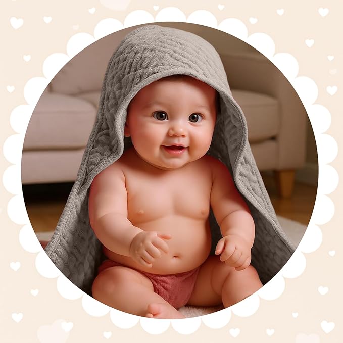 Peryiter 6 Pcs Muslin Hooded Baby Towels 32 x 32 Inch Cotton Newborn Bath Essentials Muslin Infant Blankets Absorbent Registry Gifts for Girl Boy Kids Baby Shower (Brown Series)