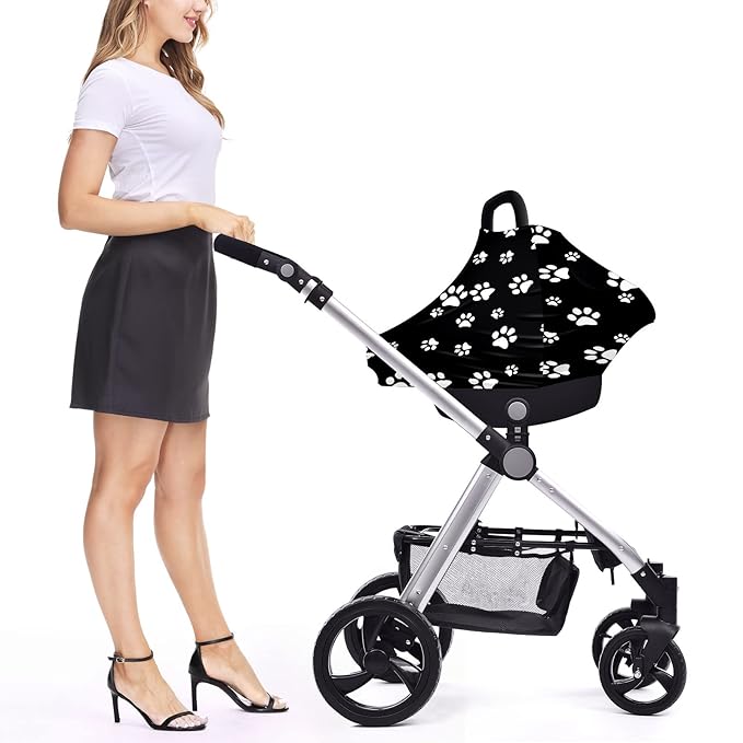 Baby Car Seat Stroller Covers Dog Paw Print Black Nursing Cover Breastfeeding Scarf Soft Breathable Stretchy Coverage Carseat Canopy Cover for Boys and Girls Soft Breathable Multi Use