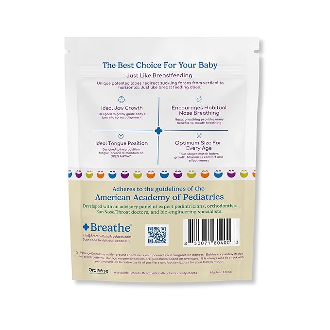 Breathe Orthodontic Baby Pacifier – Natural Oral & Facial Development – BPA-Free, Latex-Free, Pediatrician Developed – 100% Silicone 2 Pack (0-3 Months)