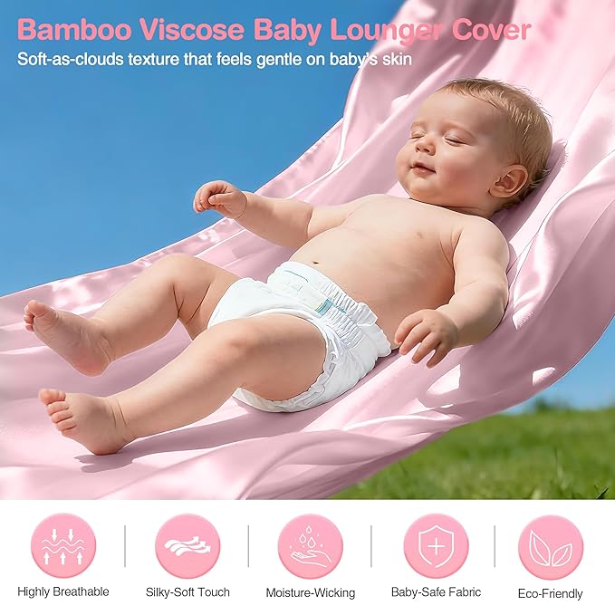 Baby Lounger Cover 2 Pack - Silky Soft Bamboo Viscose Infant Lounger Cover, Breathable & Moisture-Wicking Newborn Lounger Slipcover for Baby Boys Girls, Fits Azopesy& Most Loungers, Pink