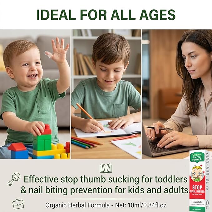 Nail Biting Treatment for Kids, 2 in 1 Nail Biting Prevention, Stop Thumb Sucking Prevention, Plant Bitter Nails Polish to Discourage Chewing, Bitter Taste Deterrent with Nourishing, 10 ML