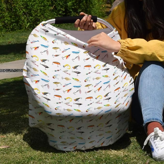 Nursing Cover for Breastfeeding Scarf Super Soft Cotton Multi Use for Baby Car Seat Covers Canopy Shopping Cart Cover Blanket Stroller Cover-Fishing Hook