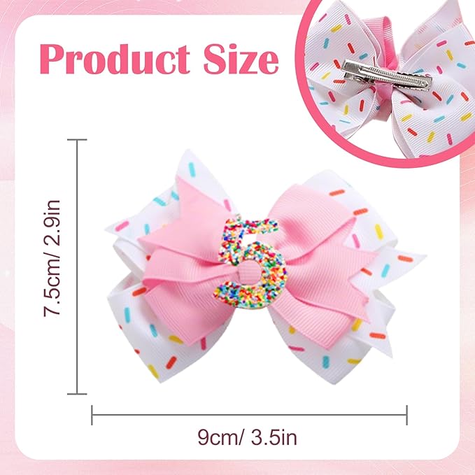 2 Pack 5th Birthday Hair Bow for Girls, Pink Hair Clip Hair Accessories for Girls 1 2 3 4 5 6 Years Birthday Confetti Ice Cream Party Supplies Decorations