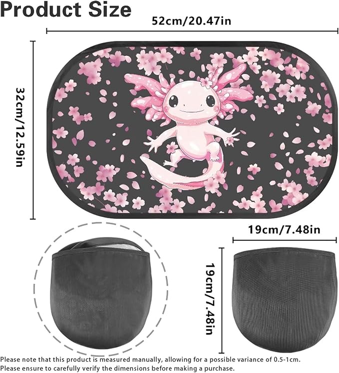 Bulopur Axolotl Cherry Blossom Car Window Shades 2 Pack Baby Window Shades Easy to Install Car Sun Shade Side Windshield Sun Protection and Blocker for Most Vehicle, SUV, Truck