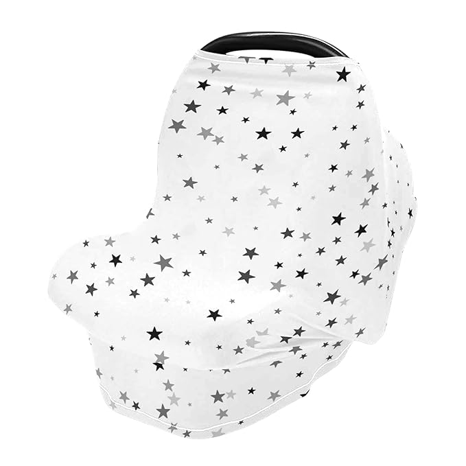Monochromatic Black and White Stars Scandinavian Style Stretchy Baby Car Seat Cover Infant Canopy Nursing Covers Breastfeeding Cover Breathable Windproof Winter Scarf for Boys Girls