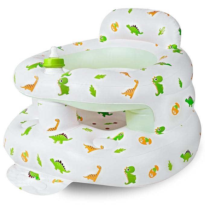 Inflatable Baby Seat for 3-36 Months, Baby Seats for Infants for Sitting Up with Back Support Built in Air Pump, Surround Sit Me Up Floor Seat for Baby Chair for Learning Sit, Feeding (Dinosaur)