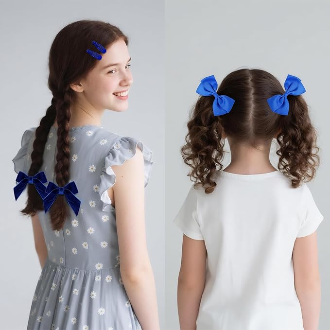 baotongle 11pcs Royal Blue School Hair Accessories Set Uniform Hair Bow Headband Clips Hair Ties Curly Bows for Little Toddler School Girls (Royal Blue)