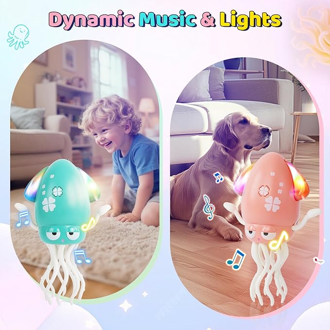 Dancing Octopus - Electric Crawling Musical Baby Toy with LED Lights & Music, Rechargeable Interactive Sensory Toy, Perfect Christmas Birthday Gift for Infants Kids, Tummy Time Fun(Pink)