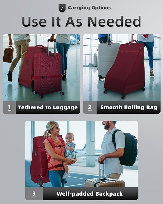Car Seat Bag Backpack with Wheels for Air Travel Extra Large Padded Carseat Cover Carrier for Airplane Gate Check Bag