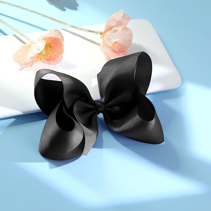 2PCS Oaoleer Black Layered Grosgrain Ribbon Alligator Clips Hair Barrettes for Baby Girls, Infants, Toddlers, Kids, and Teens (6inch-Type A, Black)