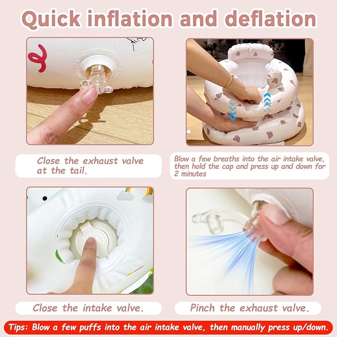 Inflatable Baby Seat for Babies 3-36 Months，[Squeaky Sound & Anti-Fall Design] Inflatable Chair with Sound-Making Ears, Baby Seat for Sitting-Up Practice, Built-in Air Pump (Ear Bear)