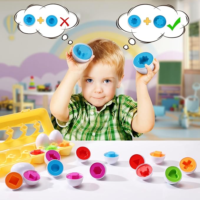 J-hong Matching Eggs 12 pcs Set Easter Eggs - Educational Color & Shape Recognition Sortere Skills Study Toys, Montessori Toys, STEM Educational Toy Gift for Toddler 1-3Year Old
