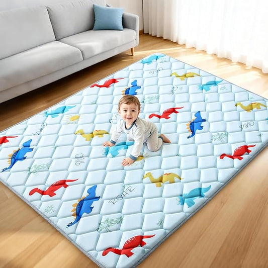 omzer Baby Play Mat for Floor: 74" x 50" Playpen Mat - Thicker & Large Soft Cushioning Padding Foam Playmats for Babies and Toddlers - Machine Washable & Non-Slip Baby Crawling Mat, Dinosaur Design