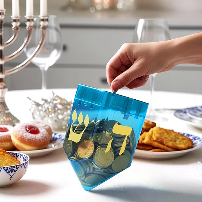 Large Fillable Dreidels for Hanukkah, Pack of 4 Plastic Dreidels Bulk, Blue Large Dreidels That Bring Joy and Tradition to Every Celebration