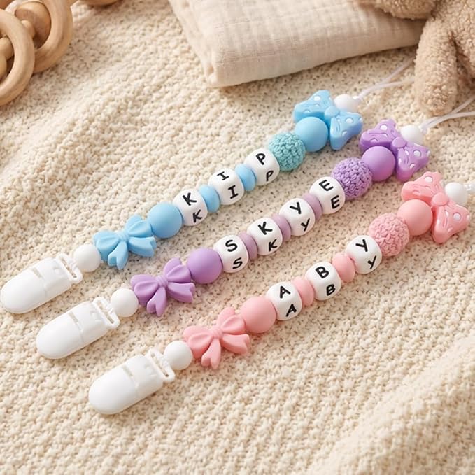 Personalized Name Pacifier Clips Nipples Holder Chain,Custom Baby Name Accessories Newborn Boy Girl Pacifier Clip (Purple)