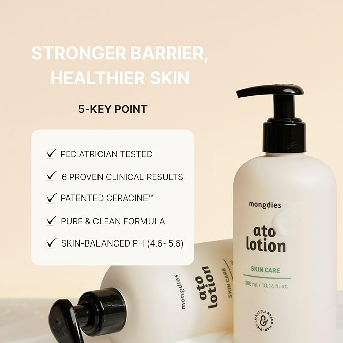 Mongdies Baby Ato Lotion | Vegan Daily Moisturizer for Newborns & Kids | 6-Layer Ceramide & Mineral-Rich Glacier Water | pH Balanced, Non-Greasy Relief for Sensitive Skin | 10.14 fl. oz | 2 Pack