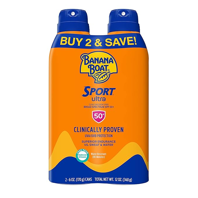Banana Boat Kids MAX Protect Sunscreen Spray SPF 100 6oz & Sport Ultra Sunscreen Spray Twin Pack SPF 50 6oz each