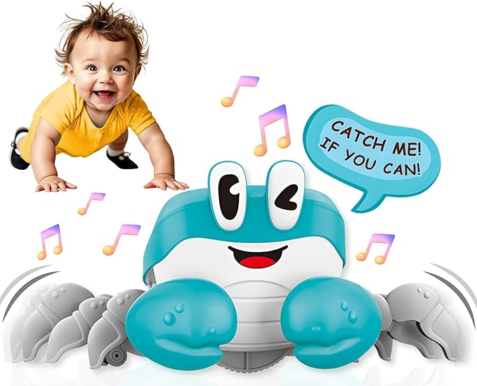 BEKILOLE Crawling Crab Baby Toys | Boys Gifts Interactive Fun for Tummy Time Moving Walking Running | Musical Toddler Boys Girls Birthday Gift Toys 0+ Months | Battery NOT Included - Blue