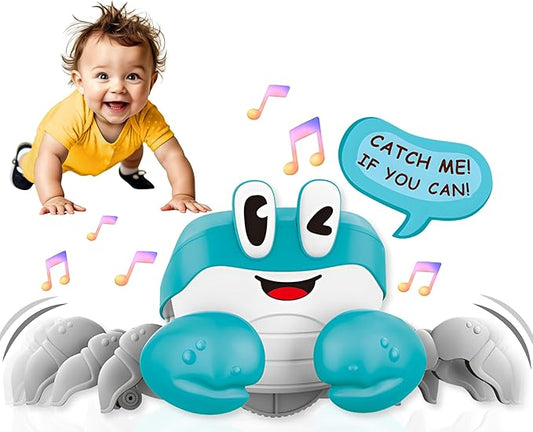 BEKILOLE Crawling Crab Baby Toys | Boys Gifts Interactive Fun for Tummy Time Moving Walking Running | Musical Toddler Boys Girls Birthday Gift Toys 0+ Months | Battery NOT Included - Blue