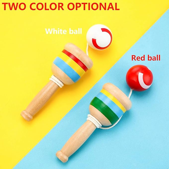 4 Pieces Wood Catch Ball, Cup and Ball Game, Cup Catch Ball Toys, Mini Wooden Catch Ball Hand Eye Coordination Educational Toys, White and Red
