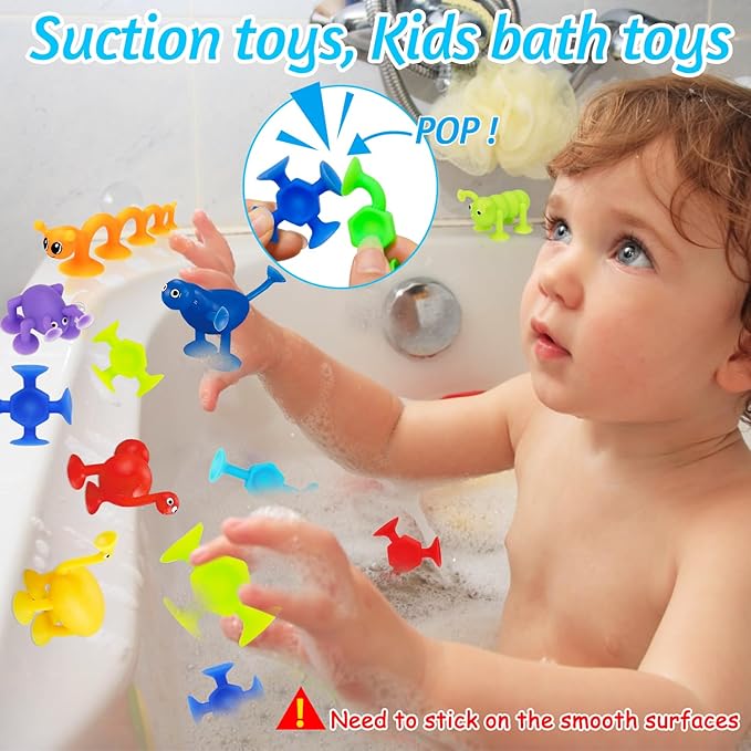 32Pcs Bath Toys for Kids Ages 1-3 2-4 4-8, Sensory Fidget Building Suction Cup Toy Mold Free Bath Toy for Toddlers Airplane Car Window Travel Road Trip Essentials Party Favor Treasure Carnival Prizes