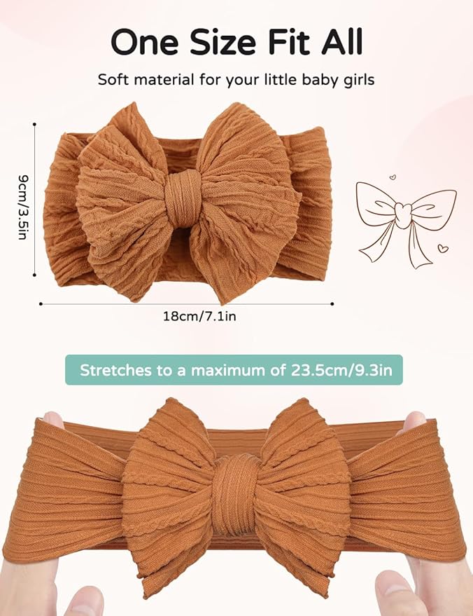 Rust Baby Headbands with Bows, Cute Headband Bow for Baby Girls Infant Head Wraps Newborn Toddler Bonnet Unisex Gifts(03H-06)