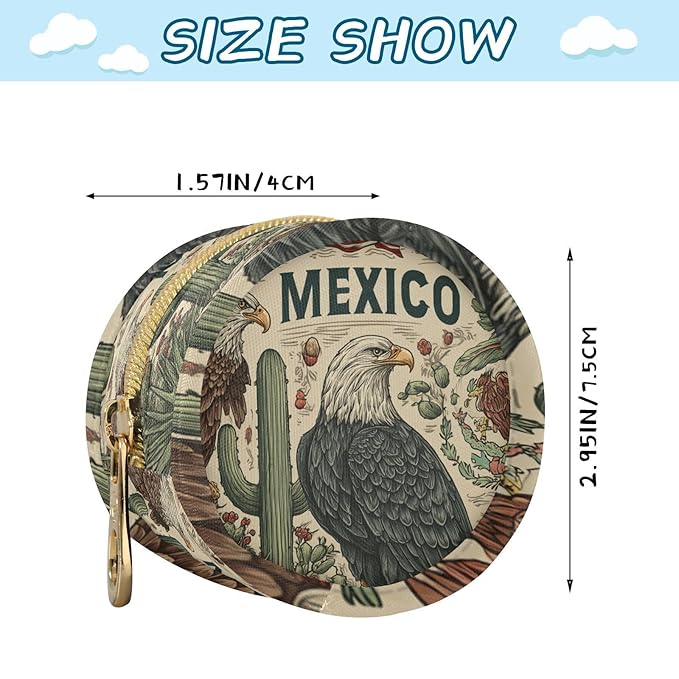 Pacifier Holder with Clip Pacifier Case for Diaper Bag Round Baby Pacifier Pouch Box Bag Portable Mexico American Eagle Cactus Beige