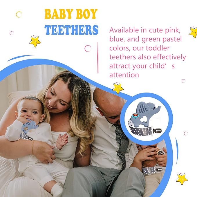 BIGSPINACH 1 Soft Dinosaur Teether for Babies and 1 Baby Pacifier Clip, Valentines Day Gifts for Baby Girl Boy,Silicone Chew Toys（Pink Dinosaur）