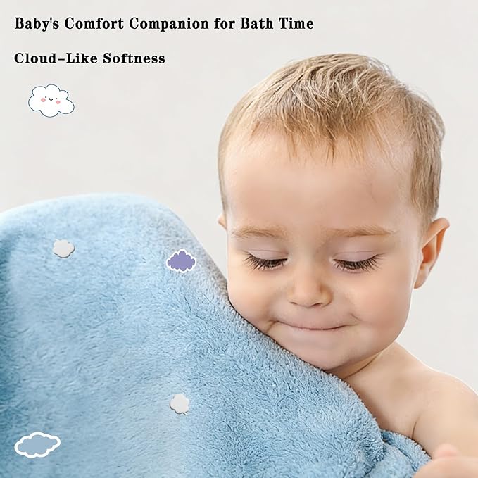 Toddler Baby Bath Towel with Hood 27.5"X55" Ultra Absorbent Soft Cozy Comfort Bathrobe Blanket, 0-6 Years Infant Shower Towel for Girls & Boys(Sky Blue)