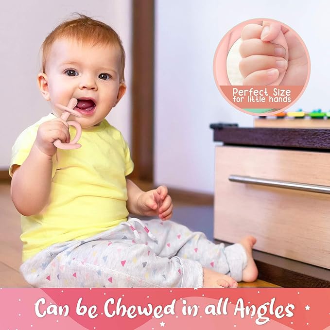 Baby Teething Toys, Silicone Baby Teether Chew Toys Freezer Safe BPA Free, Soothe Babies Gums - Dark & Light Pink