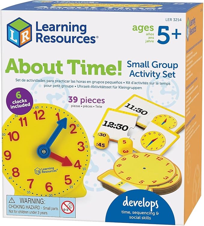 Learning Resources About Time! Group Activity Set, Classroom Set, 6 Write & Wipe Clocks