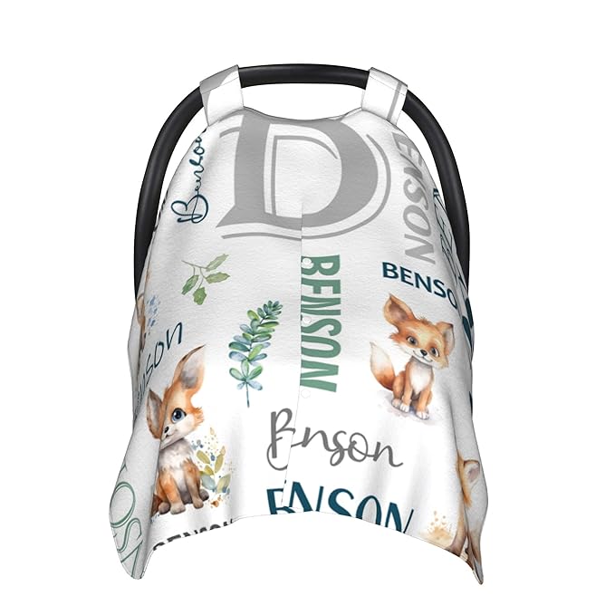 Personalized Winter Car Seat Covers for Babies with Name Fox Minky Baby Car Seat Cover for Boys Girls Custom Infant Carseat Covers Baby Blanket Nursing Cover Breastfeeding Scarf