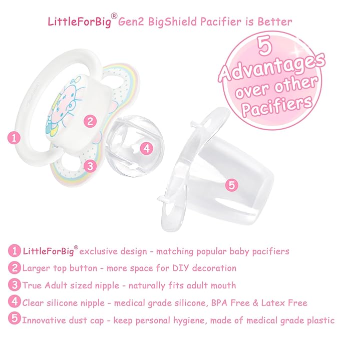 LittleForBig Bigshield Generation-II Adult Sized Printed Pacifier Baby Rabbit Pattern Pink