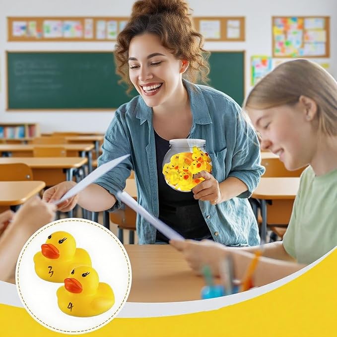 SOHAPY 100Pcs Mini Yellow Rubber Ducks Tiny Baby Shower Rubber Ducks, Squeak Fun Baby Yellow Rubber Bath Toy Float Fun Decorations for Shower Birthday Party Favors Cupcake Carnival Game Gift (100Pcs)