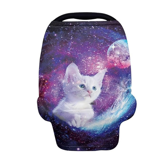 Forchrinse Galaxy Cat Purple Planet Nursing Breastfeeding Cover for Newborn,Multi-Use Baby Car Seat Cover Canopy Shopping Cart Cover High Chair Cover