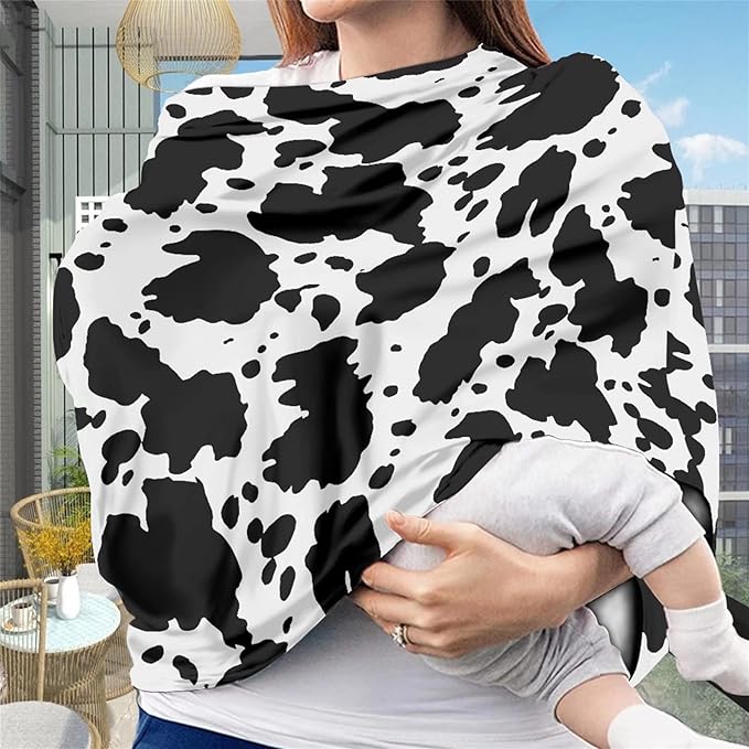 ZFRXIGN Cow Print Car Seat Cover for Baby Girls Boys Carrier Stretchy Carseat Cover Multiuse Nursing Covers Black and White,Shopping Cart/High Chair/Stroller Covers Animal Striped Western