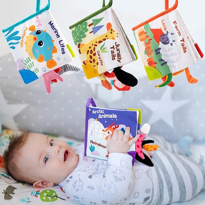 Love&Mini Baby Cloth Book Toys - Arctic Whale Sensory Touch & Feel Crinkle Books for Babies 6+ Months, Early Development Interactive Stroller Soft Toys, Easter Shower Gifts for Boys & Girls