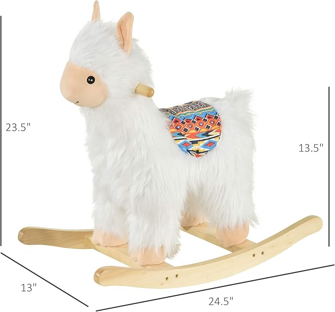 Qaba Kids Ride-On Rocking Horse Toy Llama Style Rocker Soft Plush Fabric for Children 3+ Years