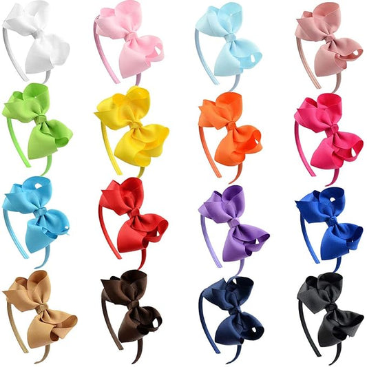 DED 16 Pack Hair Bows Plastic Hair Headband Grosgrain Ribbon Headbands Hair Hoops Hair Accessories for Baby Girls Kid