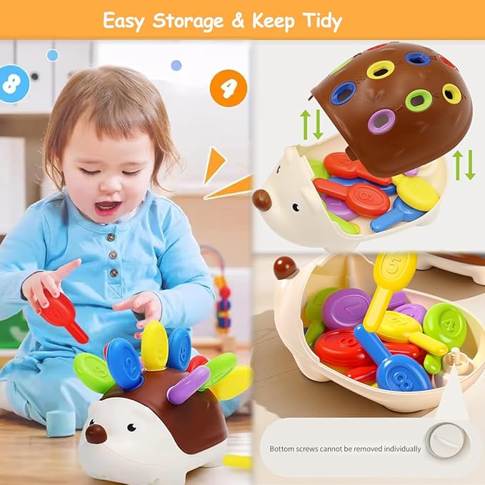 Fine Motor Skills Toys for Toddlers 1-3, Hedgehog Montessori Toys with Color Sorting & Counting, Sensory Learning Toys for Baby 12-36 Months, Educational Toys Gift for Boys Girls