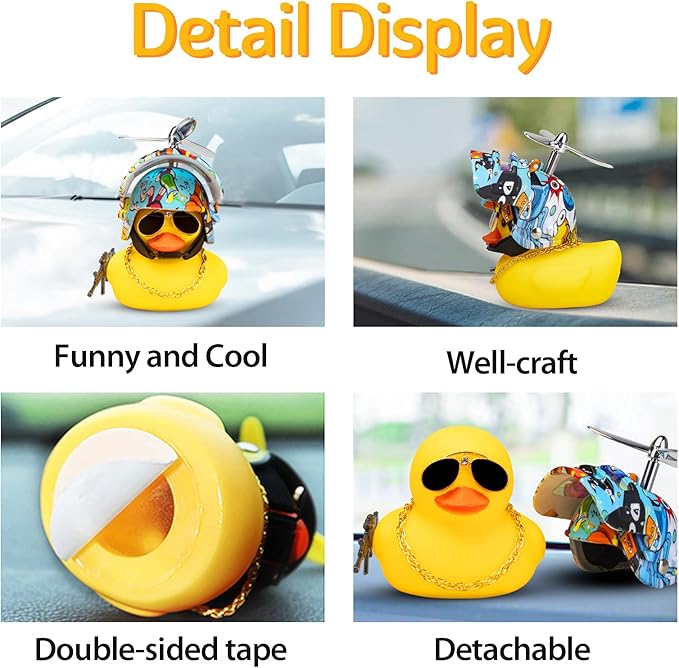 wonuu Rubber Yellow Duck Car Ornaments Cool Duck Car Dashboard Decorations with Propeller Helmet Sunglasses (Underwater World-Yellow G)