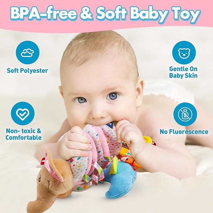GKDOMS Baby Car Seat Toys Activity Stroller Toy for Boys Girls 0 3 6 9 10 12 Months, Spiral Hanging Plush Toys, Baby Shower Thank You Gifts