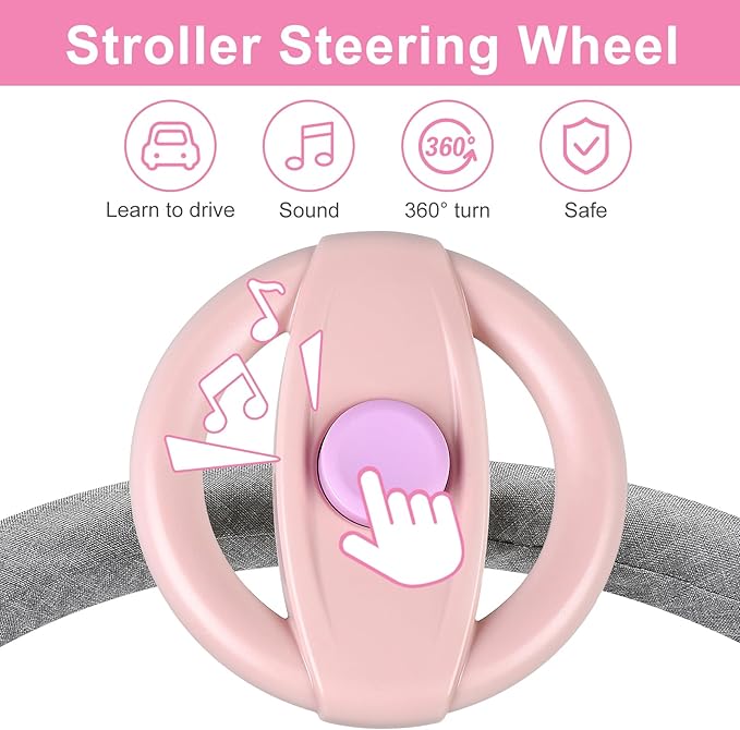Accmor Stroller Steering Wheel Toy, Simulated Steering Wheel for Stroller Shopping Carts Cart Universal Detachable Pretend Driving Funny Toy Attachment