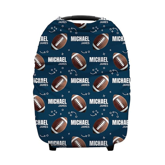 Personalized Baby Car Seat Cover for Boys Girls, Custom Football Nursing Covers for Breastfeeding with Name, Infant Stroller Cover, Baby Carseat Canopy for Newborn, Multiuse Car Seat Canopies