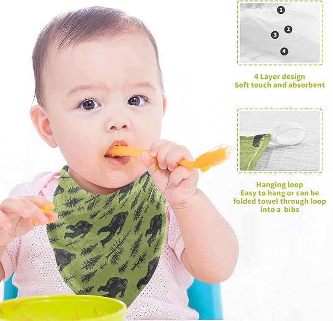 Bigfoot Baby Washcloths Newborn Muslin Burp Cloths 3 Pack Soft Cotton Baby Face Bath Towel Drool Bibs for Infants, Girls and Boys 11.8 x 11.8 Inch