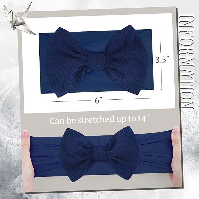 Hairband for Girls Baby - 3 Pack Black with Bows Elastics Headbands Oversized Head Wraps Infant Toddlers Kids