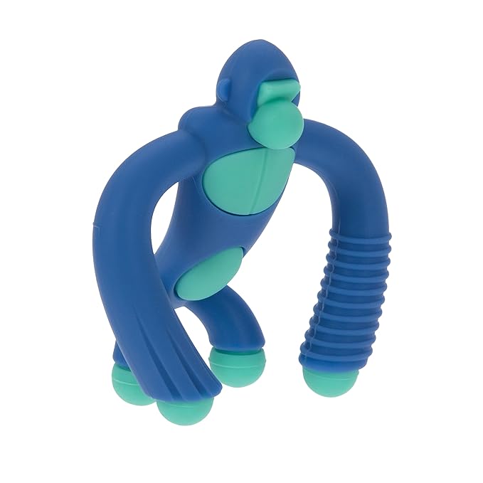 Nuby Geo Zoos Massaging Teether - Baby Teething Toy - Soft Easy Grip - 3+ Months - Blue Gorilla - Easter Basket Stuffer