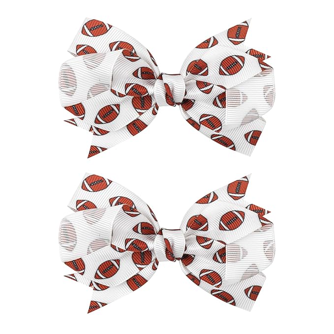 YanJie 2PCS 4'' Football Hair Clips Girls Party Printed Ribbon Hair Accessories Kids Sports Theme Party Game Costume Baby Girl Football Outfit