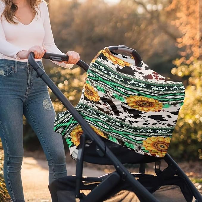 Coldinair Aztec Baby Car Seat Covers for Boys Girls Multi-use Cover Sunflower Baby Carseat Canopy Cow Print Nursing Cover for Breastfeeding